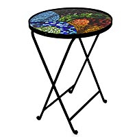 Stained glass mosaic folding table, 'Spectacular Color' - Handmade Mosaic Stained Glass Folding Table
