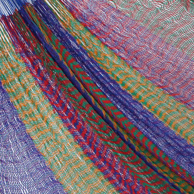 Hammock, 'Rainbow Seascape' (double) - Hand Made Patterned Blue and Bright Mayan Hammock (Double)