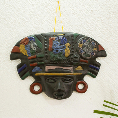 Ceramic mask, 'Moon Pyramid Warrior' - Hand Crafted Archaeological Ceramic Mask from Mexico
