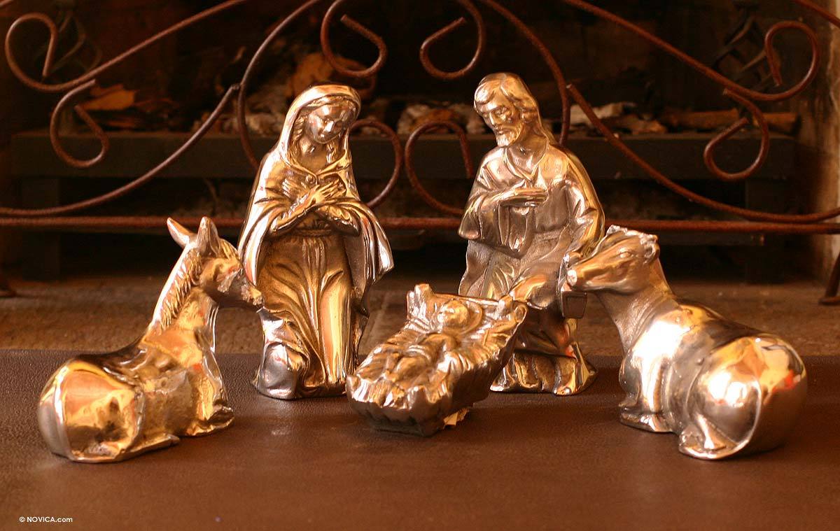 Aluminum nativity scene Peace on Earth NOVICA