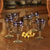 Copas de vino, (juego de 6) - Vidrio reciclado soplado a mano seis copas de vino azul a rayas