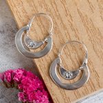 Sterling silver hoop earrings, 'Floral Crescent' - Women's Floral Sterling Silver Hoop Earrings