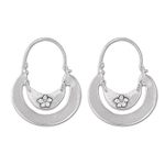 Sterling silver hoop earrings, 'Floral Crescent' - Women's Floral Sterling Silver Hoop Earrings