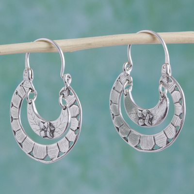 Sterling silver hoop earrings, 'Floral Hoops' - Floral Sterling Silver Hoop Earrings