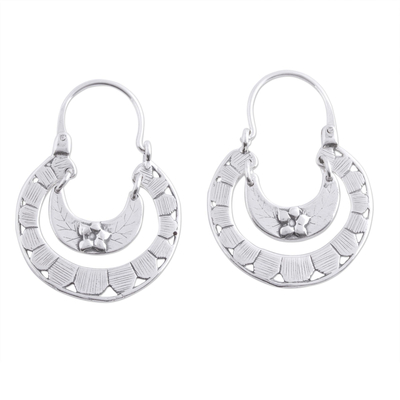Sterling silver hoop earrings, 'Floral Hoops' - Floral Sterling Silver Hoop Earrings