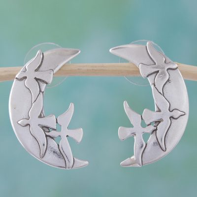 Sterling silver drop earrings, 'Doves in the Heavens' - 925 Sterling Silver Button Earrings Taxco Mexico