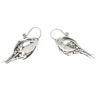 Sterling silver flower earrings, 'Tropical Flower' - Floral Sterling Silver Drop Earrings