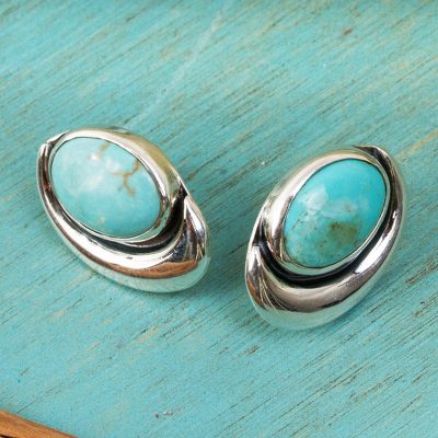 Sterling silver button earrings, 'Blue Moon' - Sterling silver button earrings