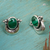 Malachite button earrings, 'Healing Crescent' - Fair Trade Sterling Silver and Malachite Earrings (image 2b) thumbail