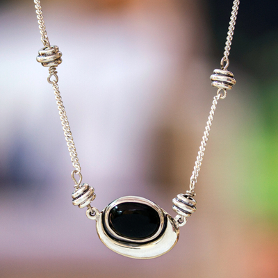 Obsidian pendant necklace - Midnight Moon | NOVICA