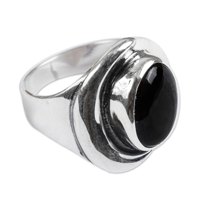 Obsidian ring, 'Midnight Mirror' - Women's Handcrafted Obsidian Cocktail Ring