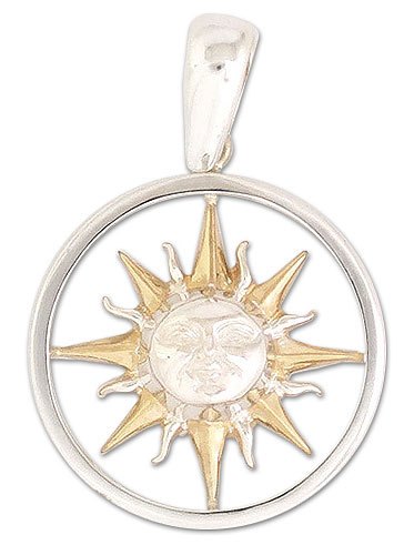Gold acented pendant, 'Sun with a Halo' - Mexico 22k Gold Plated Handmade Silver Pendant