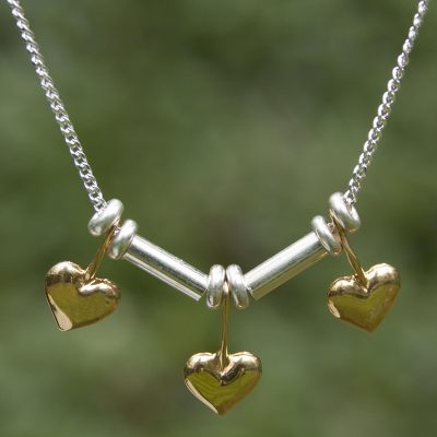 Gold plated choker, 'Three Dancing Hearts' - Gold plated choker