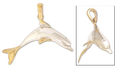 Gold accented pendant, 'Silver Dolphin' - Gold plated pendant