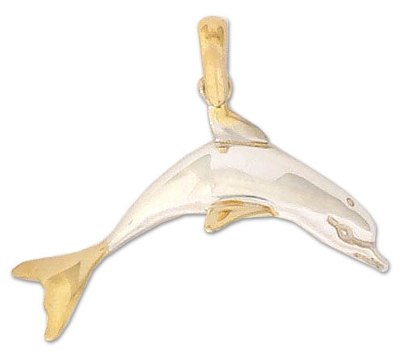 Gold accented pendant, 'Silver Dolphin' - Gold plated pendant