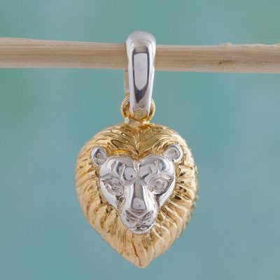 Gold plated pendant, 'King of the Cats' - Mexican Gold Accent Lion Pendant