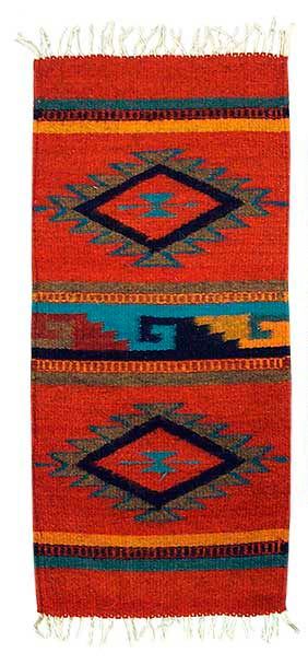 Zapotec table runner, 'Red Double Diamonds' - Unique Handwoven Mexico Zapotec Wool Table Runner 2 Ft Long