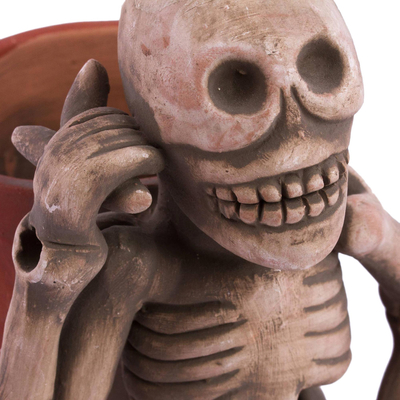 Ceramic statuette, 'Lord of the Dead' - Ceramic Statuette Vessel Day of the Dead Mexico