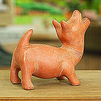 Keramikstatuette „Underworld Dog Guide“ – handgefertigte mexikanische Schutzhundeskulptur aus Keramik