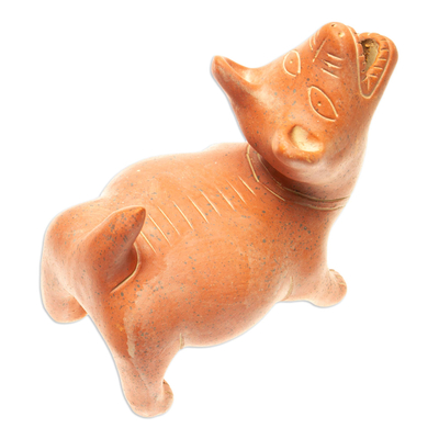 Keramikstatuette - Handgefertigte mexikanische Schutzhundeskulptur aus Keramik
