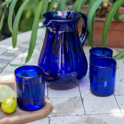 Blown glass pitcher, Pure Cobalt