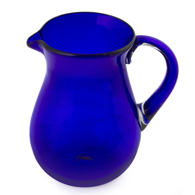 Blue Handcrafted Handblown Recycled Glass Pitcher