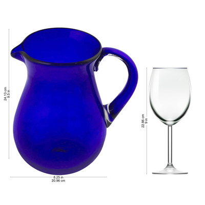 Blown glass pitcher, 'Pure Cobalt' - Blue Handcrafted Handblown Recycled Glass Pitcher