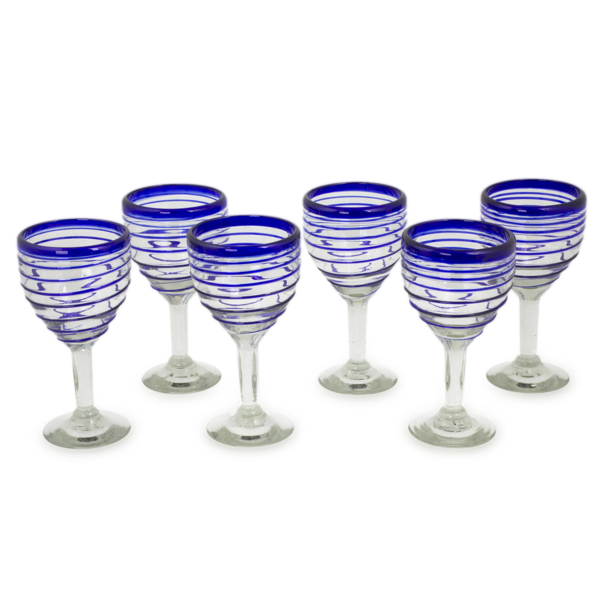 UNICEF Market | Hand Blown Blue Accent Wine Glasses Set of 6 Mexico ...