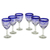 Wine glasses, 'Tall Cobalt Spiral' (set of 6) - Hand Blown Blue Accent Wine Glasses Set of 6 Mexico (image 2d) thumbail