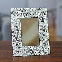 Aluminum picture frame, 'Spirals' (4x6) - Modern Aluminum Picture Frame for a 4 by 6 Photo