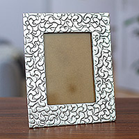 Aluminum photo frame, 'Spring' (5x7) - Embossed Aluminum Photo Frame (5x7)
