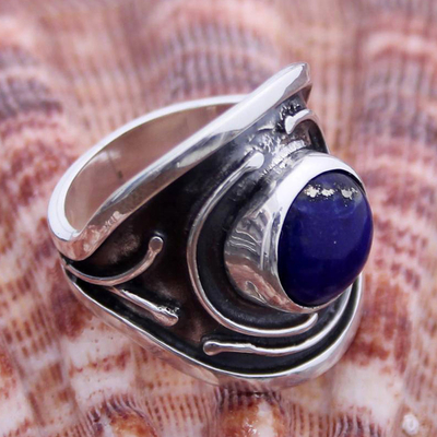 Lapis lazuli ring, 'Sacred Knowledge' - Artisan Crafted Modern Sterling Silver Lapis Lazuli Ring
