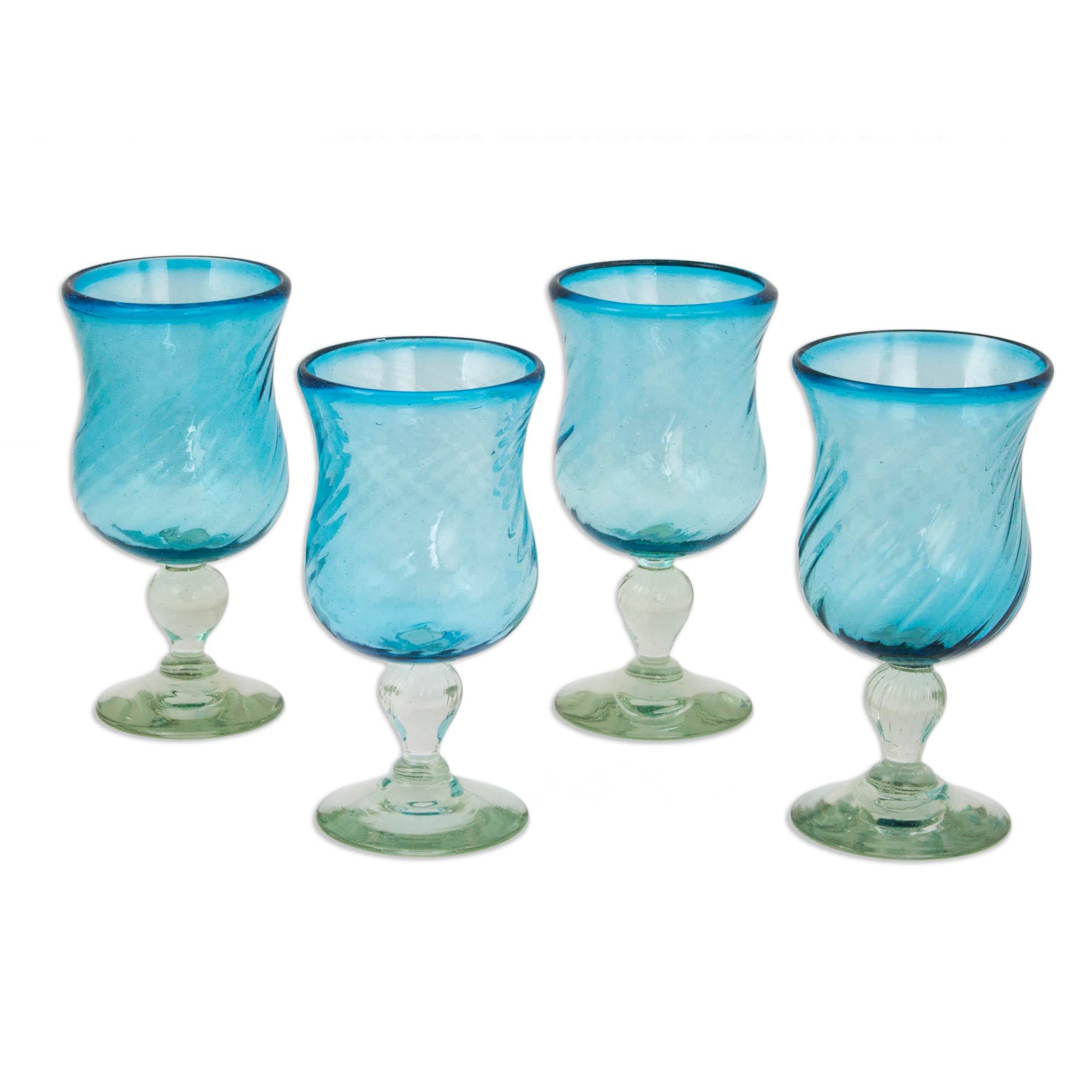 Handmade Handblown Recycled Glass Cocktail Goblets Set of 4 Caribbean
