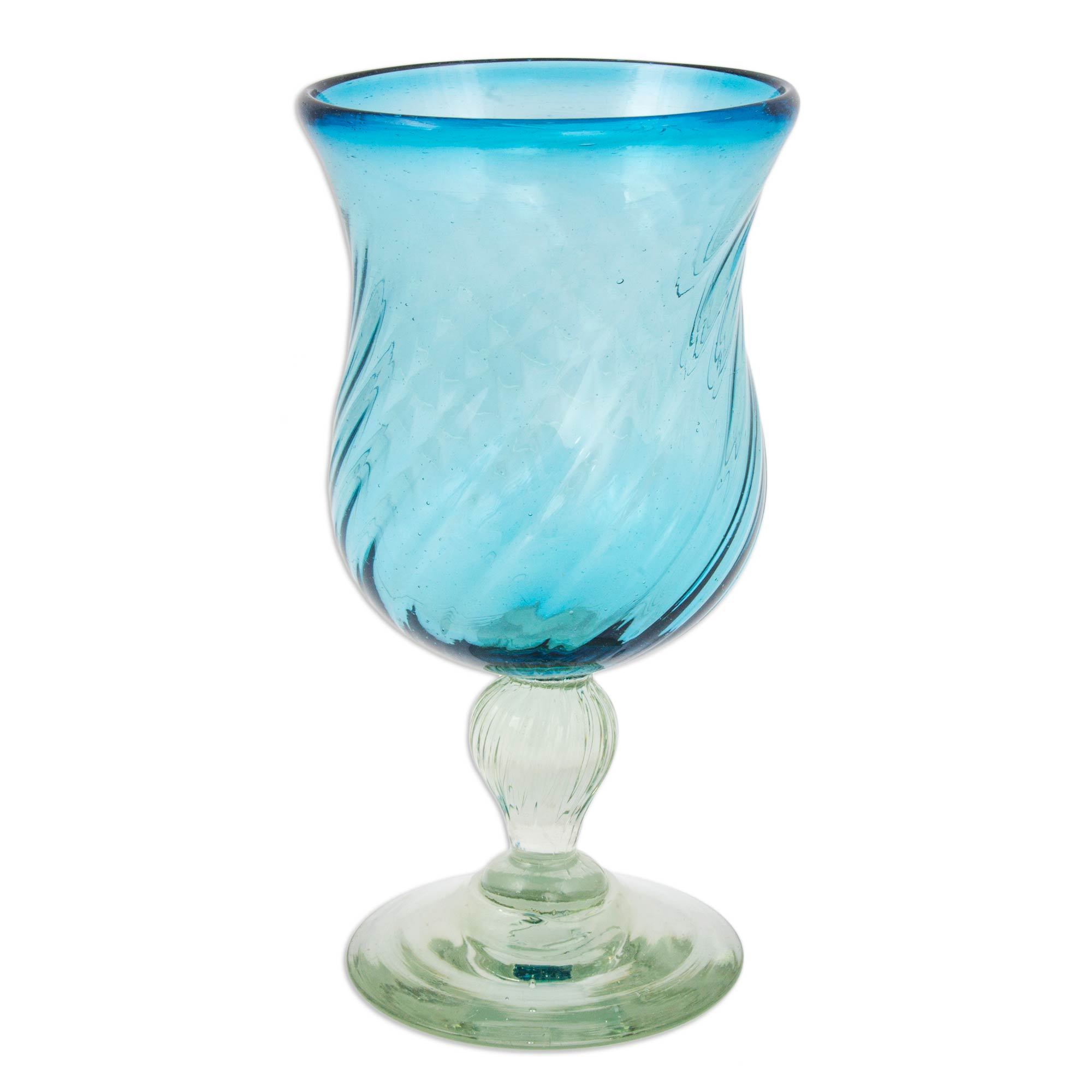 Handmade Handblown Recycled Glass Cocktail Goblets Set of 4 Caribbean