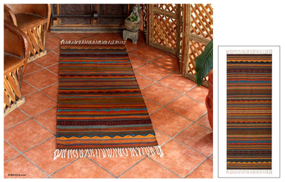 Zapotec rug, 'Glowing Embers' (2.5x6.5) - Handmade Zapotec Rug (2.5x6.5)