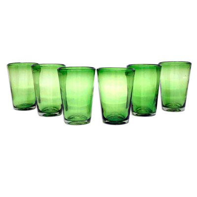 Drinking glasses, 'Lime Twist' (set of 6) - Artisan Crafted Handblown Recycled Water Glasses (Set of 6)