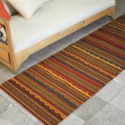 Zapotec wool rug, 'Ancient Ones' (2.5x10) - Traditional Zapotec Hand Woven Striped Runner Rug 