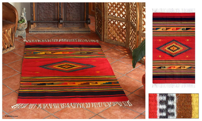 Zapotec wool rug, 'Red Maguey' (4x6.5) - Zapotec Wool Rug 4 X 6 Woven by Hand in  Mexico