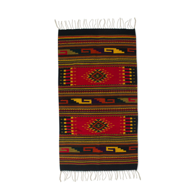 Zapotec wool rug, 'Ancestral Red' (2.5x5) - Zapotec Wool Area Rug (2.5x5)