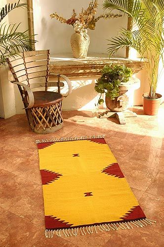 Wool rug, 'Burning Mountains' (2.5x5) - Hand Made Zapotec Wool Area Rug (2.5x5)