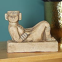 Ceramic figurine, 'Chac Mool' - Toltec Maya Archaeological Ceramic Sculpture from Mexico