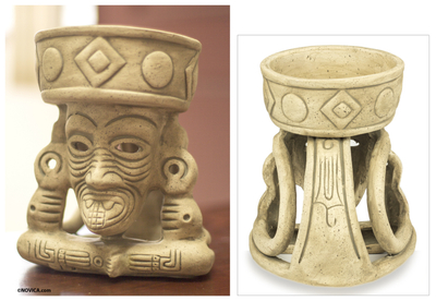 Ceramic figurine, 'Ancient Fire God' - Handmade Aztec Archaeologyl Ceramic Sculpture