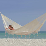 Hammock, 'Caribbean Shores' (triple) - Solid Rope Hammock with Tassels (Triple)