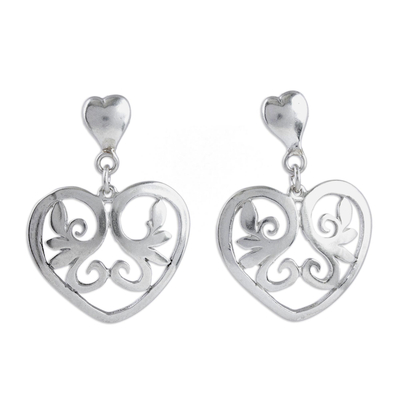 Sterling silver heart earrings, 'Eternal Desire' - Heart Shaped Sterling Silver Dangle Earrings