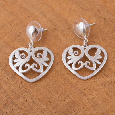 Sterling silver heart earrings, 'Eternal Desire' - Heart Shaped Sterling Silver Dangle Earrings