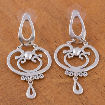 Sterling silver dangle earrings, 'Silver Arabesques' - Sterling silver earrings