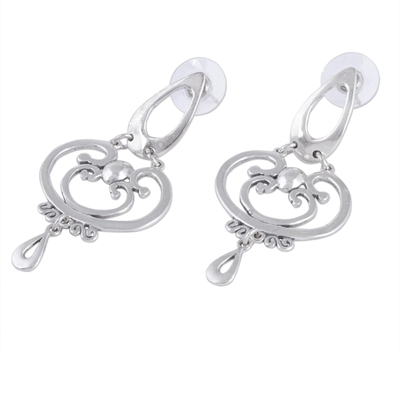 Sterling silver dangle earrings, 'Silver Arabesques' - Sterling silver earrings