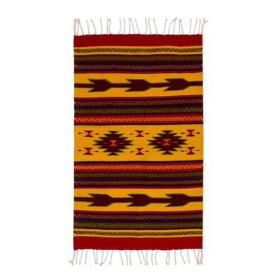 Zapotec wool rug, 'Burning Arrows' (2x3) - Unique Geometric Wool Area Rug (2x3)