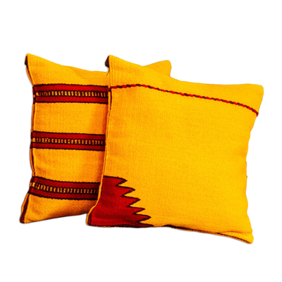 Kissenbezüge aus Wolle, (Paar) - Set mit 2 handgefertigten Kissenbezügen aus gelber Wolle mit Streifen