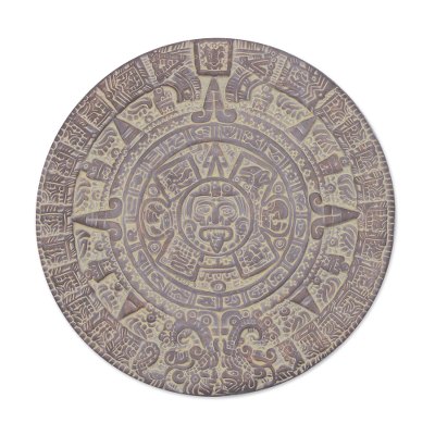 Ceramic plaque, 'Aztec Calendar in Umber' - Unique Mexico Archaeological Ceramic Calendar